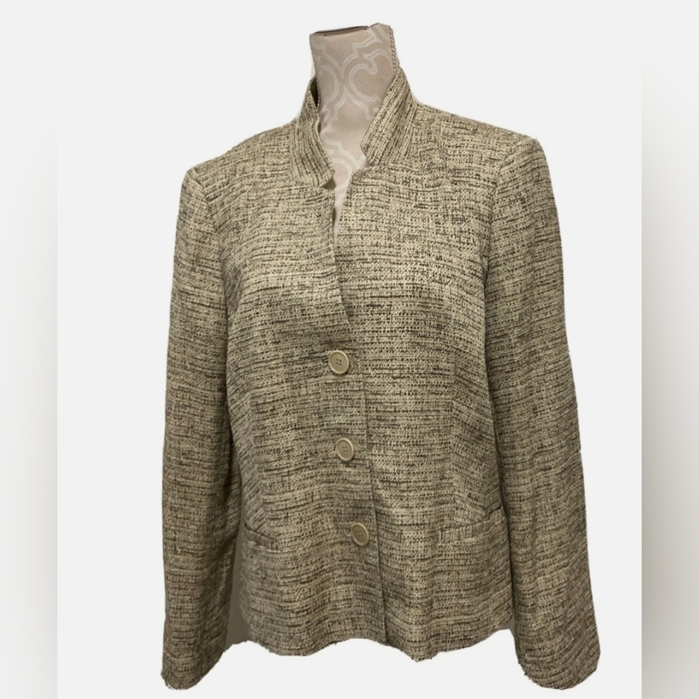 Lafayette 148 Womens Cream/Tan Tweed Textured Blazer Jacket Size 8